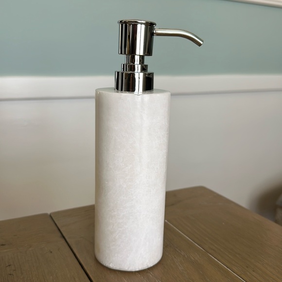 Genuine white alabaster marble stone soap lotion dispenser pump bathroom vanity - Picture 6 of 9